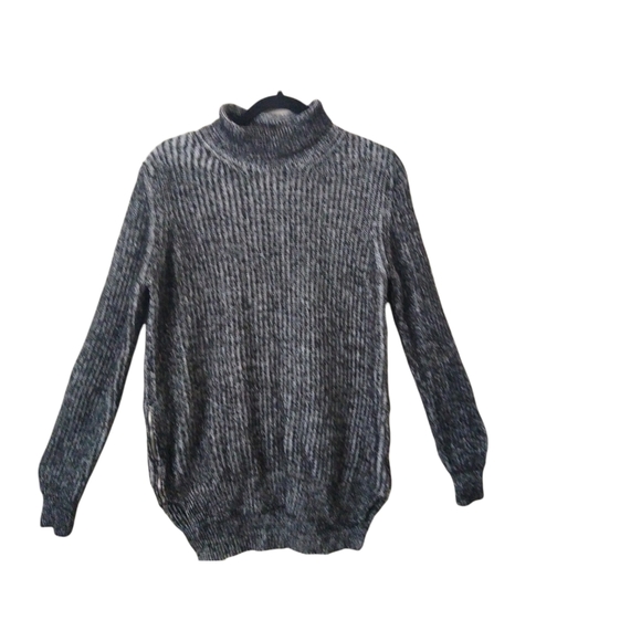 Zara Knit Black Ribbed Chunky Wool Turtleneck Sweater Blend Hi-Lo Hem Zip Small - Picture 10 of 14